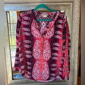 Lucky Brand Tunic size L. Beautiful reds, pinks , and maroon. Very comfortable
